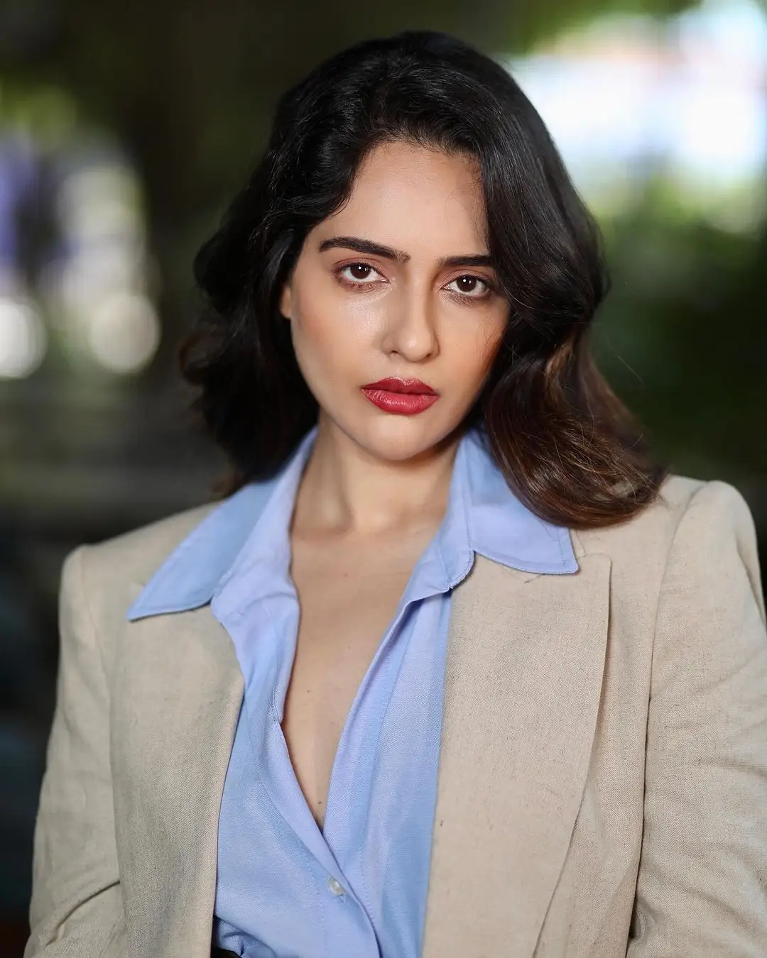 Malvi Malhotra Photoshoot in Blue Shirt Coat